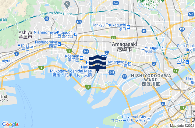 Mapa da tábua de marés em Itami Shi, Japan