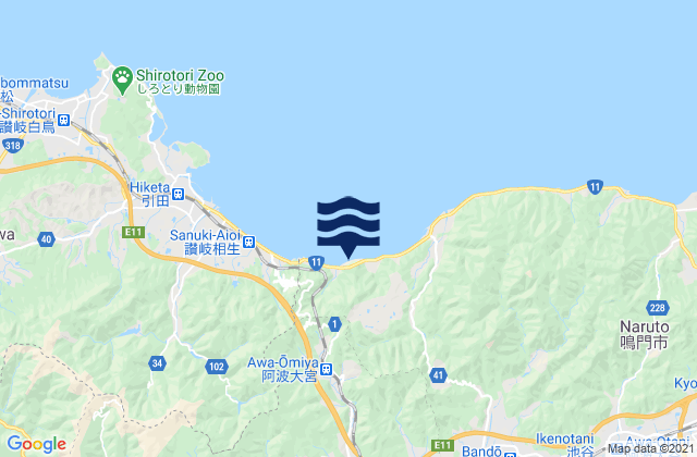 Mapa da tábua de marés em Itano-gun, Japan