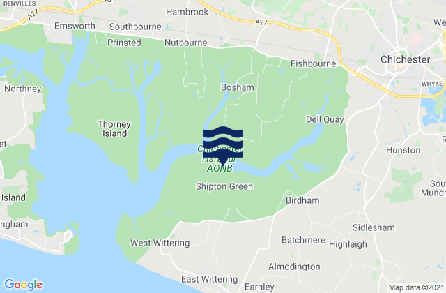 Mapa da tábua de marés em Itchenor, United Kingdom