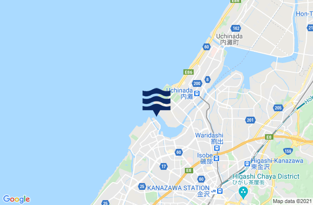 Mapa da tábua de marés em Itikawa, Japan