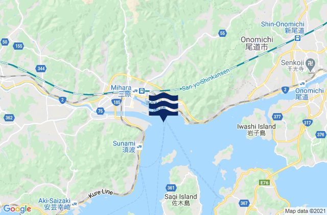 Mapa da tábua de marés em Itosaki Mihara Wan, Japan