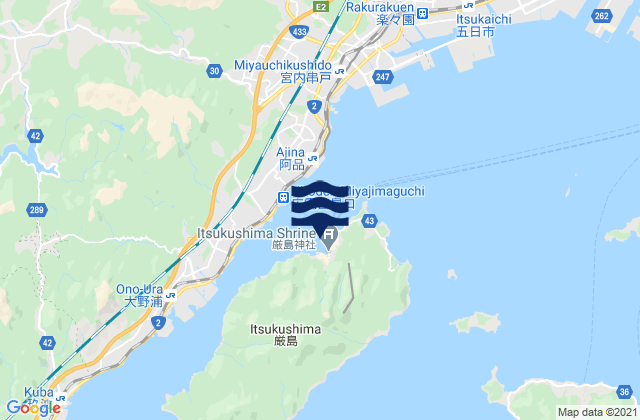 Mapa da tábua de marés em Itsuku Shima, Japan