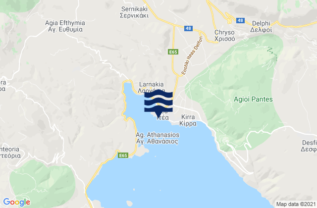 Mapa da tábua de marés em Itéa, Greece