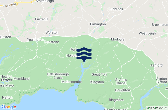 Mapa da tábua de marés em Ivybridge, United Kingdom