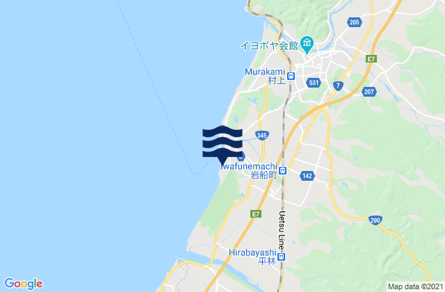 Mapa da tábua de marés em Iwahune, Japan