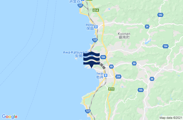 Mapa da tábua de marés em Iwaihukuro, Japan