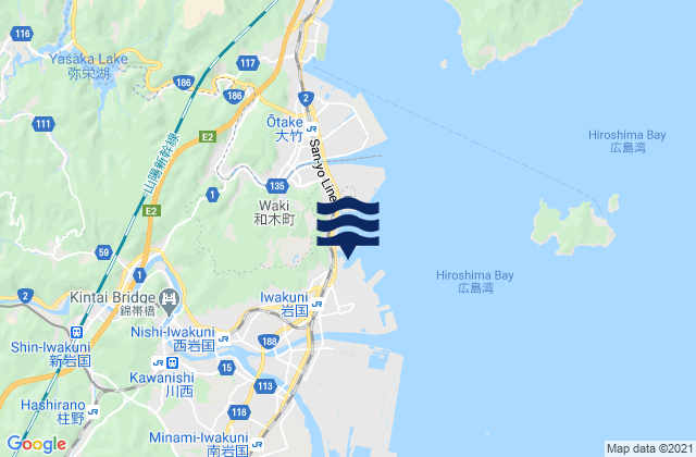 Mapa da tábua de marés em Iwakuni-kō, Japan