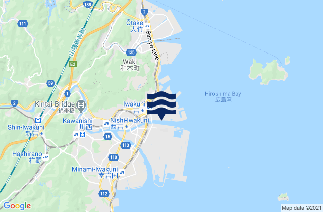 Mapa da tábua de marés em Iwakuni, Japan
