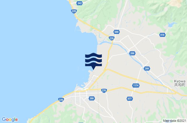 Mapa da tábua de marés em Iwanai-gun, Japan