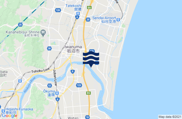 Mapa da tábua de marés em Iwanuma-shi, Japan