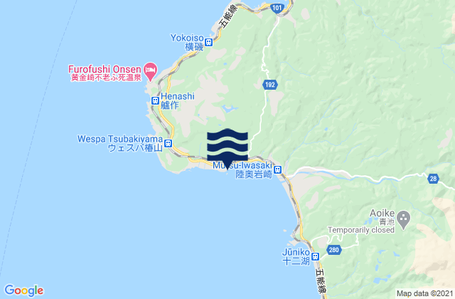 Mapa da tábua de marés em Iwasaki, Japan