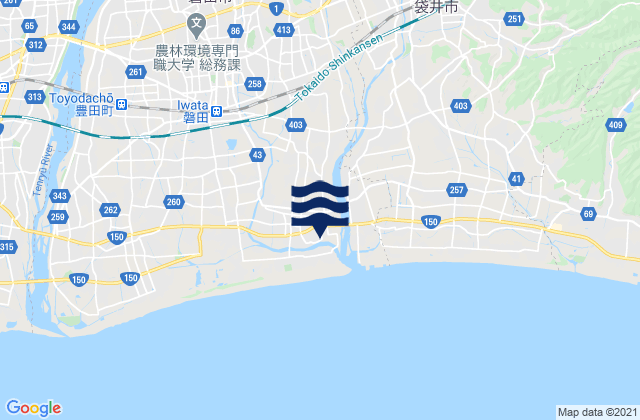 Mapa da tábua de marés em Iwata-shi, Japan