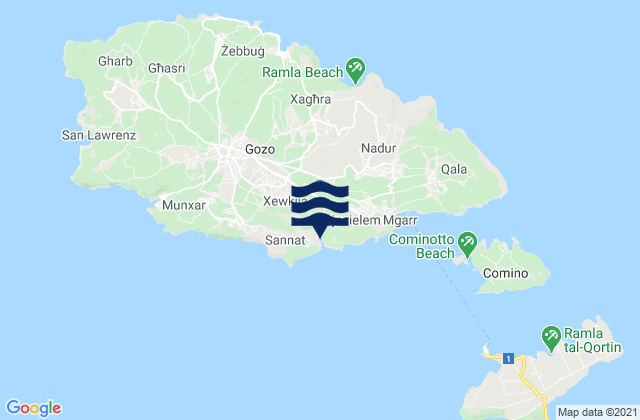 Mapa da tábua de marés em Ix-Xewkija, Malta