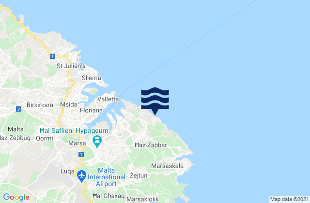 Mapa da tábua de marés em Ix-Xgħajra, Malta