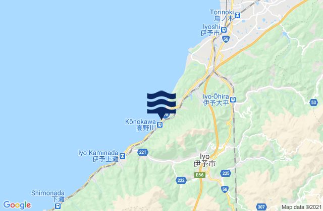 Mapa da tábua de marés em Iyo-shi, Japan