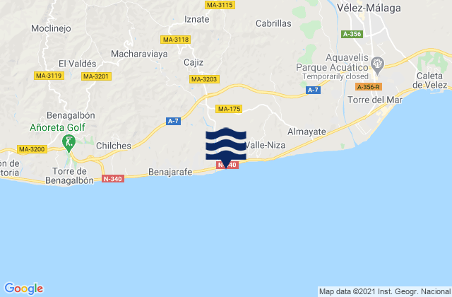Mapa da tábua de marés em Iznate, Spain
