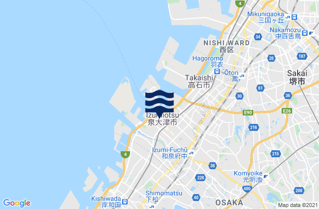 Mapa da tábua de marés em Izumiōtsu, Japan