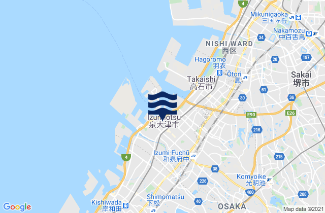 Mapa da tábua de marés em Izumiōtsu Shi, Japan