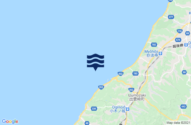 Mapa da tábua de marés em Izumozaki, Japan