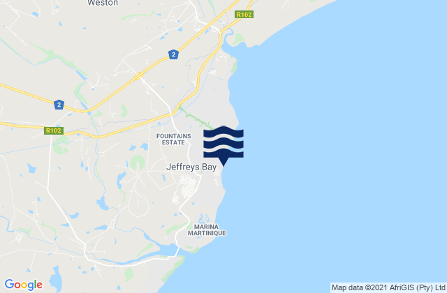 Mapa da tábua de marés em J-Bay, South Africa