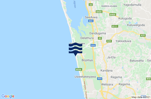 Mapa da tábua de marés em Ja Ela, Sri Lanka