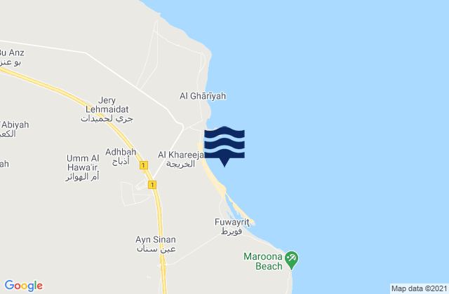 Mapa da tábua de marés em Jabal Fuwaira, Saudi Arabia