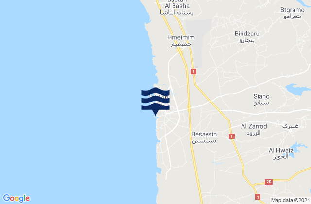 Mapa da tábua de marés em Jablah, Syria