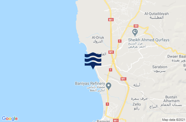 Mapa da tábua de marés em Jableh District, Syria