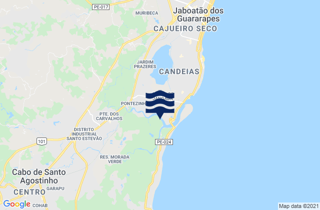 Mapa da tábua de marés em Jaboatão, Brazil