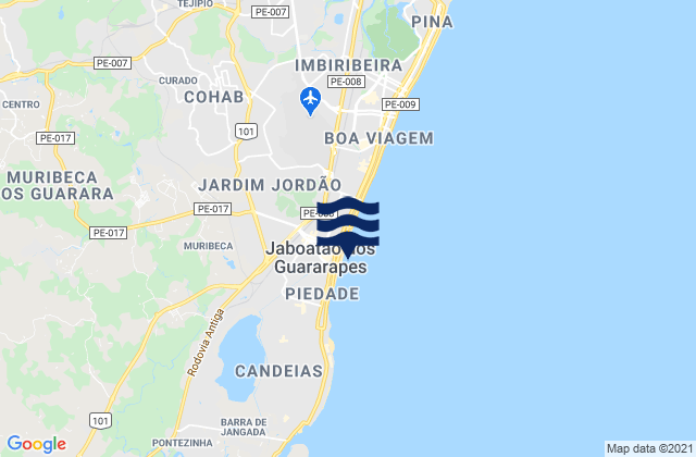 Mapa da tábua de marés em Jaboatão dos Guararapes, Brazil