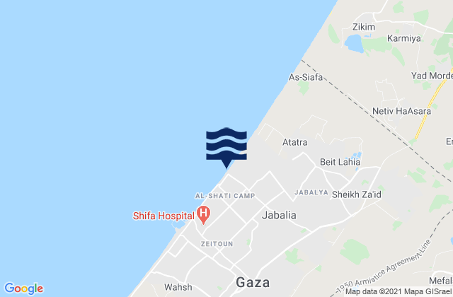 Mapa da tábua de marés em Jabālyā, Palestinian Territory