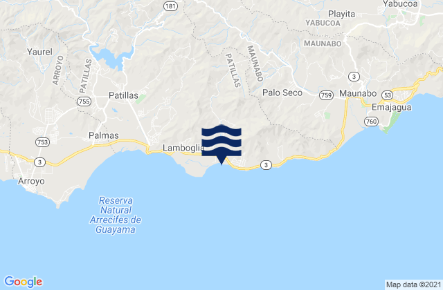 Mapa da tábua de marés em Jacaboa Barrio, Puerto Rico