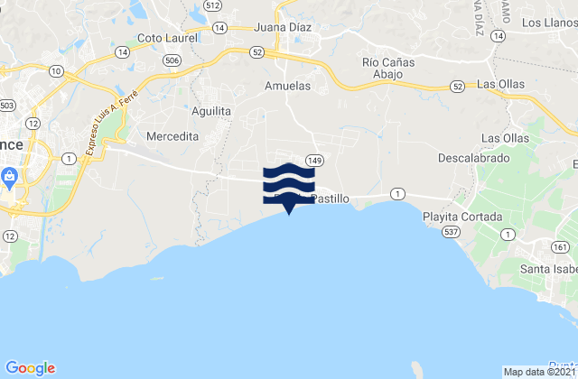 Mapa da tábua de marés em Jacaguas Barrio, Puerto Rico