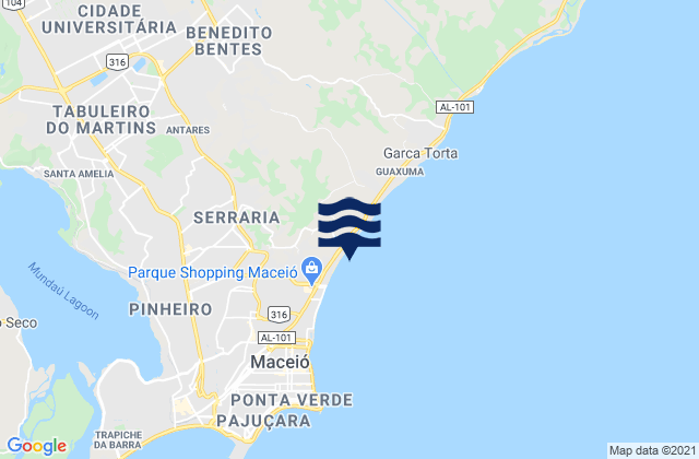 Mapa da tábua de marés em Jacarecica, Brazil