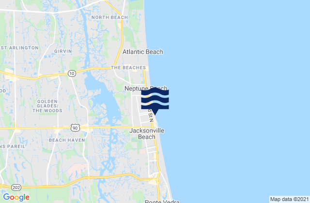 Mapa da tábua de marés em Jacksonville Beach, United States