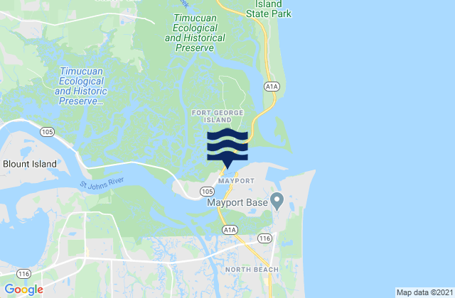 Mapa da tábua de marés em Jacksonville off Washington St, United States