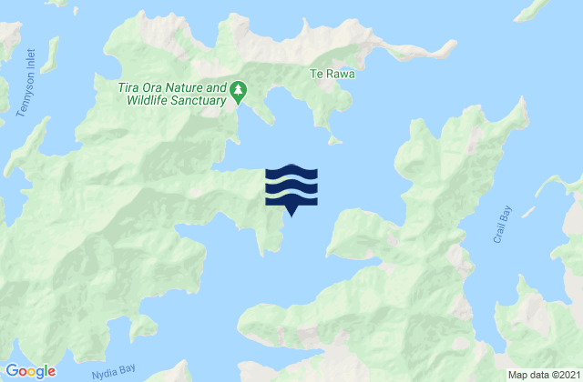 Mapa da tábua de marés em Jacobs Bay, New Zealand