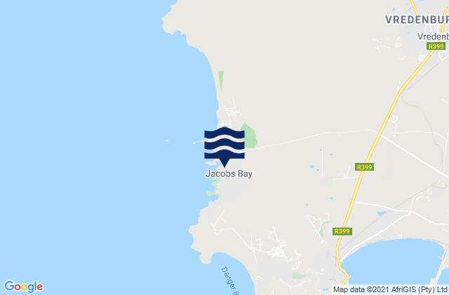 Mapa da tábua de marés em Jacobs Bay, South Africa