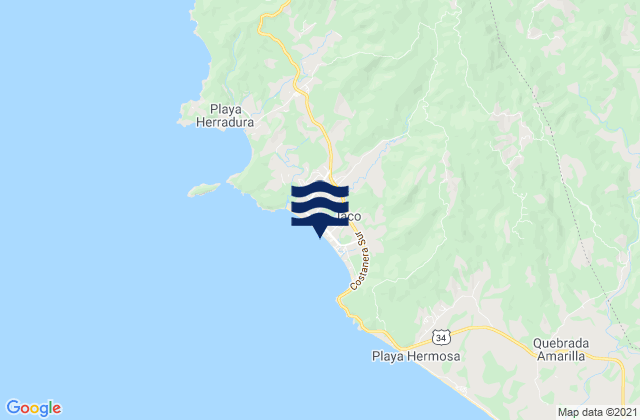 Mapa da tábua de marés em Jacó, Costa Rica