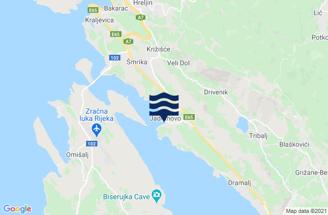 Mapa da tábua de marés em Jadranovo, Croatia