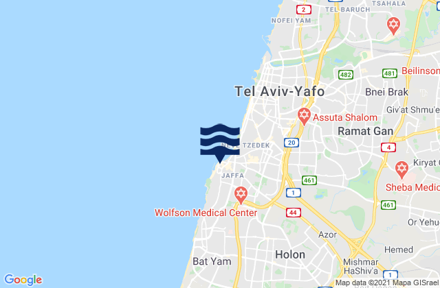 Mapa da tábua de marés em Jaffa, Israel