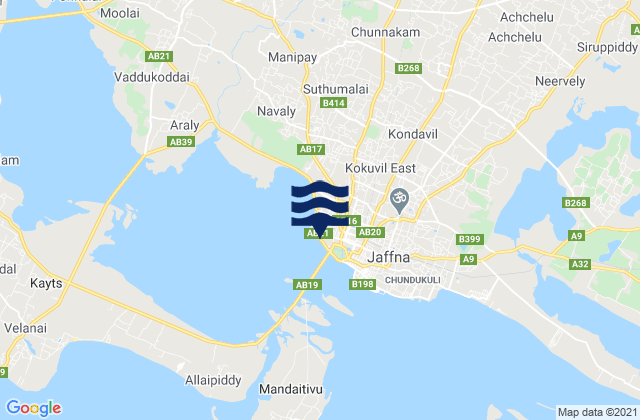 Mapa da tábua de marés em Jaffna, Sri Lanka