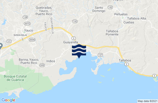 Mapa da tábua de marés em Jaguas Barrio, Puerto Rico