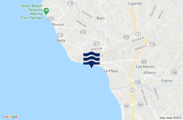Mapa da tábua de marés em Jagüey Barrio, Puerto Rico
