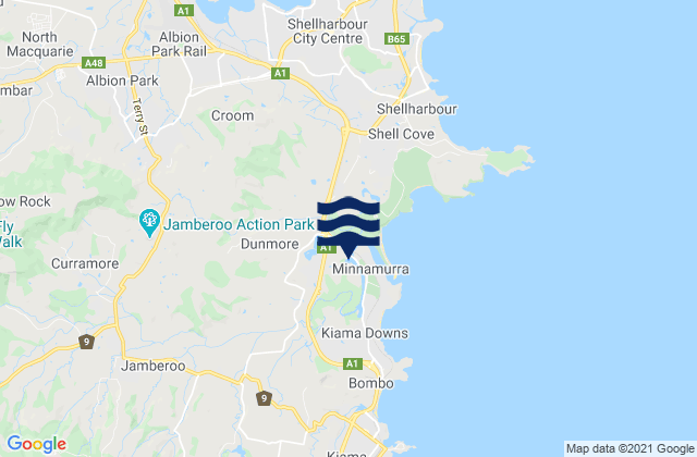 Mapa da tábua de marés em Jamberoo, Australia