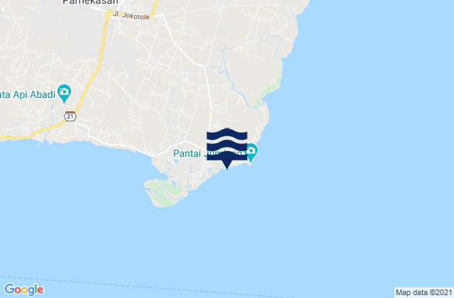 Mapa da tábua de marés em Jambul, Indonesia