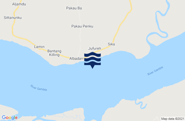 Mapa da tábua de marés em James Island, Gambia