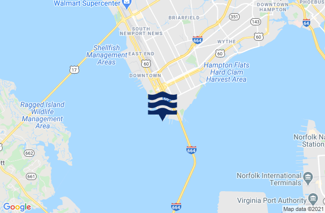Mapa da tábua de marés em James River Entrance, United States