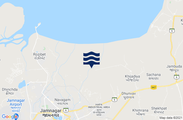 Mapa da tábua de marés em Jamnagar, India