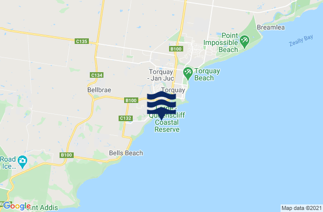 Mapa da tábua de marés em Jan Juc Back Beach, Australia